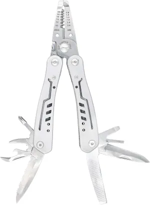 10-in-1 Stainless Steel Electrician's Stripping Multitool Safety Lock with Nylon Sheath, Silver