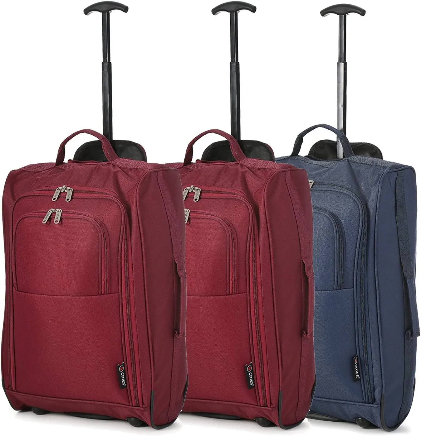 5 Cities (55x35x20cm) Lightweight Cabin Hand Luggage Set (Black   Navy   Green)