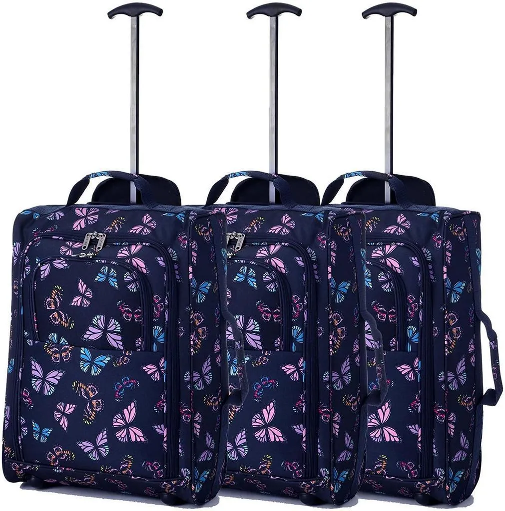 5 Cities (55x35x20cm) Lightweight Cabin Hand Luggage Set (Black   Navy   Green)