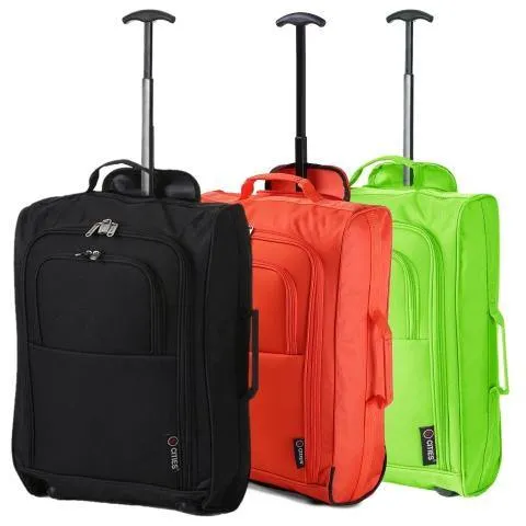 5 Cities (55x35x20cm) Lightweight Cabin Hand Luggage Set (Black   Navy   Green)