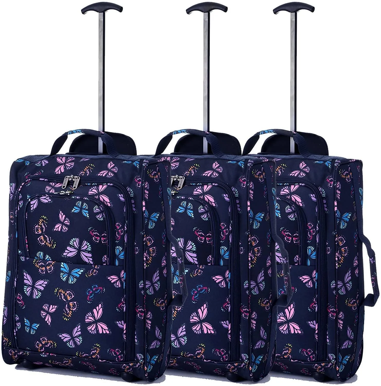 5 Cities (55x35x20cm) Lightweight Cabin Hand Luggage Set (Black   Navy   Green)