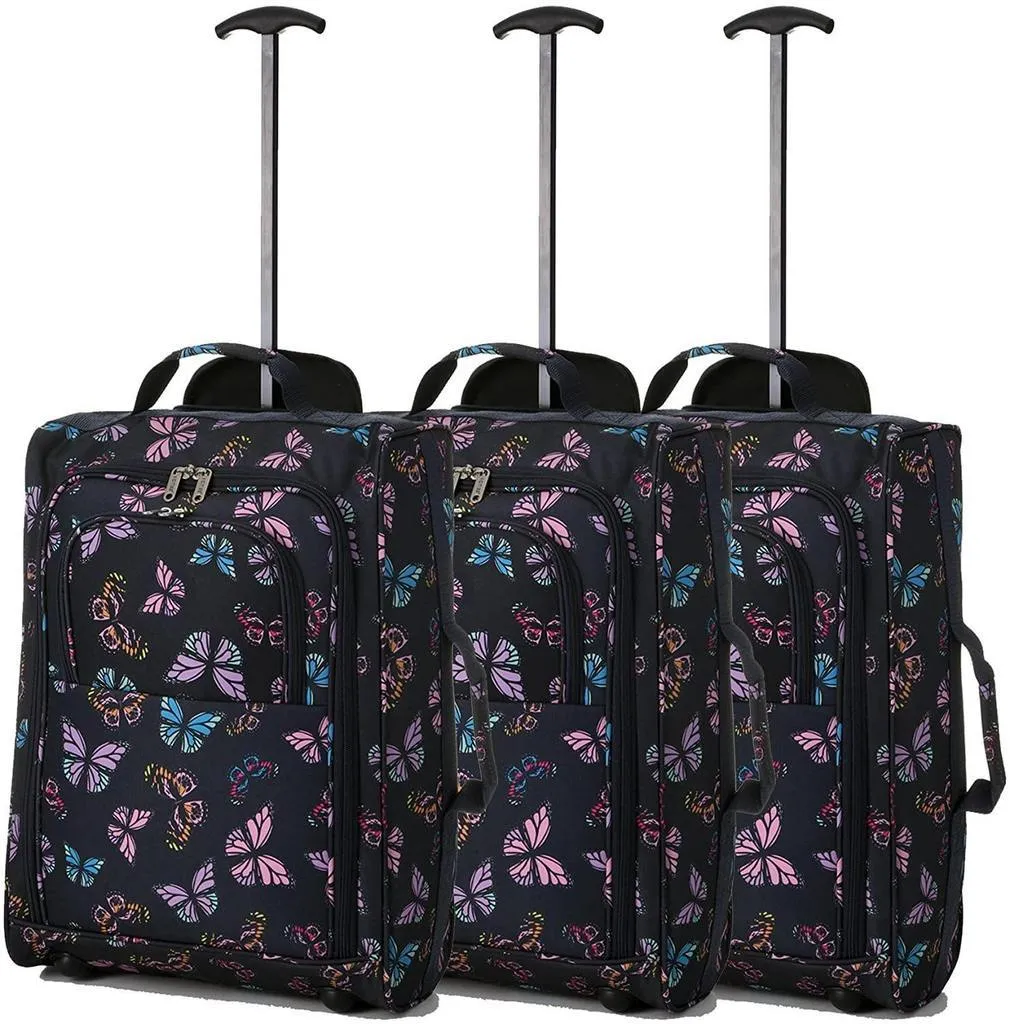 5 Cities (55x35x20cm) Lightweight Cabin Hand Luggage Set (Black   Navy   Green)