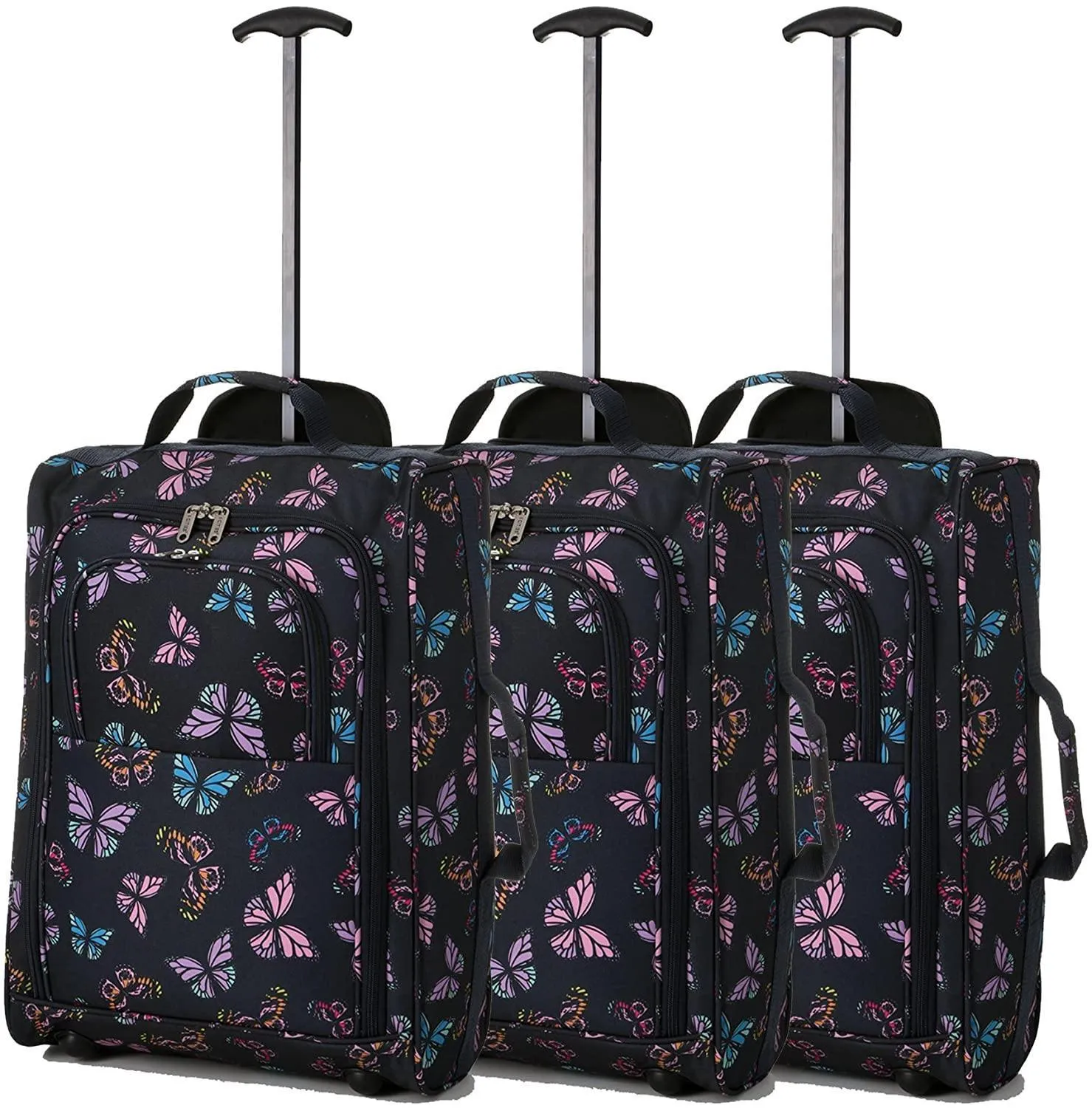 5 Cities (55x35x20cm) Lightweight Cabin Hand Luggage Set (Black   Navy   Green)