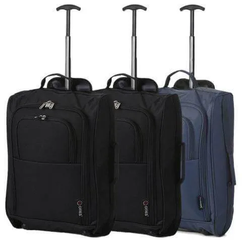 5 Cities (55x35x20cm) Lightweight Cabin Hand Luggage Set (Black   Navy   Green)