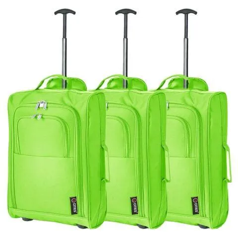 5 Cities (55x35x20cm) Lightweight Cabin Hand Luggage Set (Black   Navy   Green)