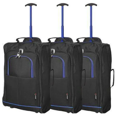 5 Cities (55x35x20cm) Lightweight Cabin Hand Luggage Set (Black   Navy   Green)