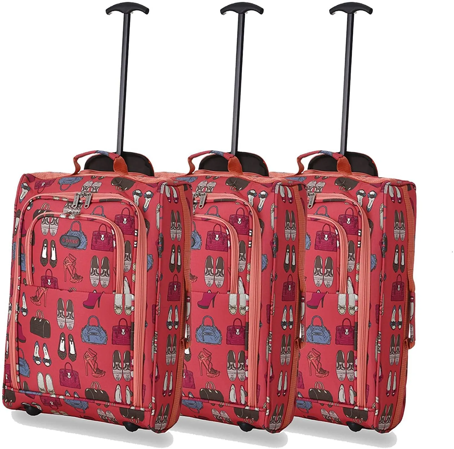 5 Cities (55x35x20cm) Lightweight Cabin Hand Luggage Set (Black   Navy   Green)