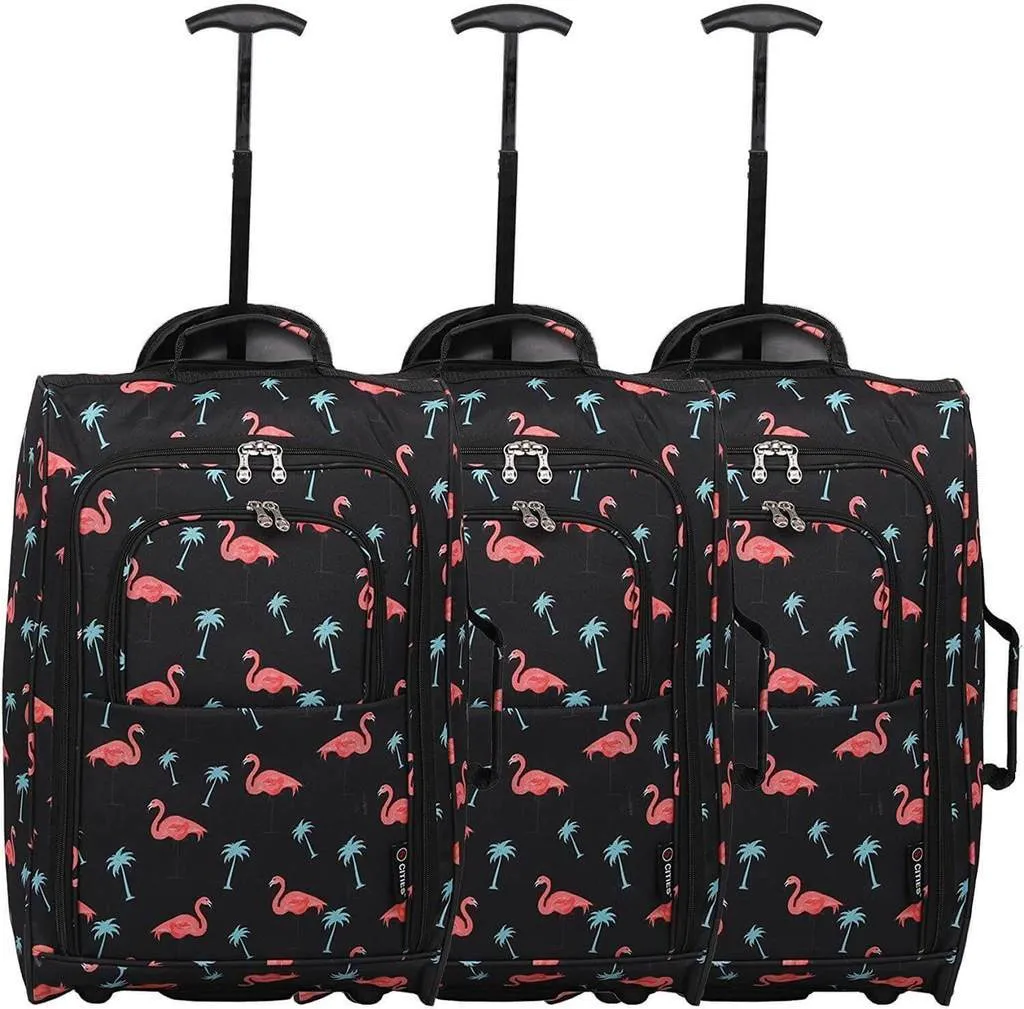 5 Cities (55x35x20cm) Lightweight Cabin Hand Luggage Set (Black   Navy   Green)