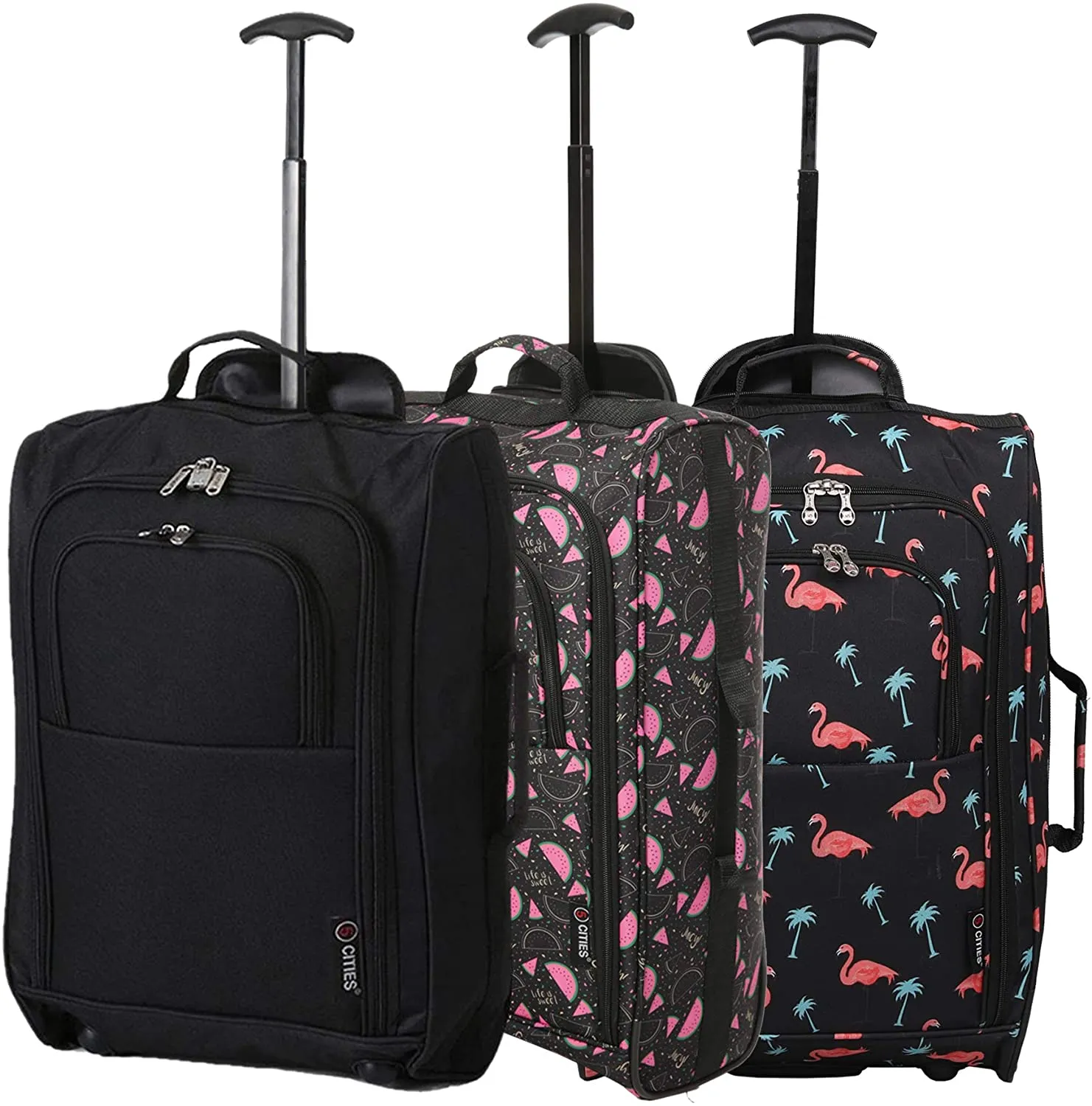 5 Cities (55x35x20cm) Lightweight Cabin Hand Luggage Set (Black   Navy   Green)