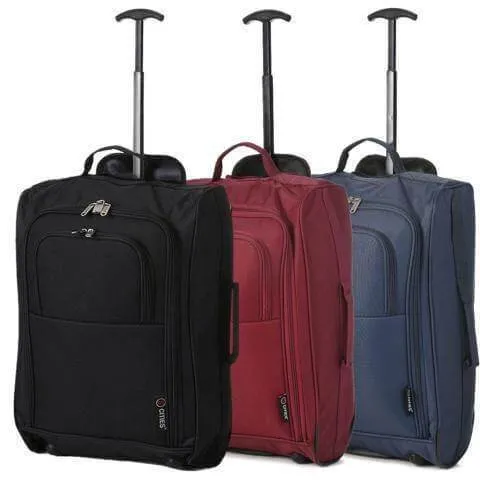 5 Cities (55x35x20cm) Lightweight Cabin Hand Luggage Set (Black   Navy   Green)