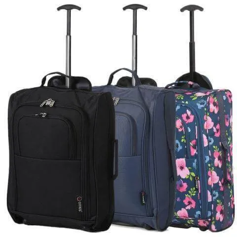 5 Cities (55x35x20cm) Lightweight Cabin Hand Luggage Set (Black   Navy   Green)