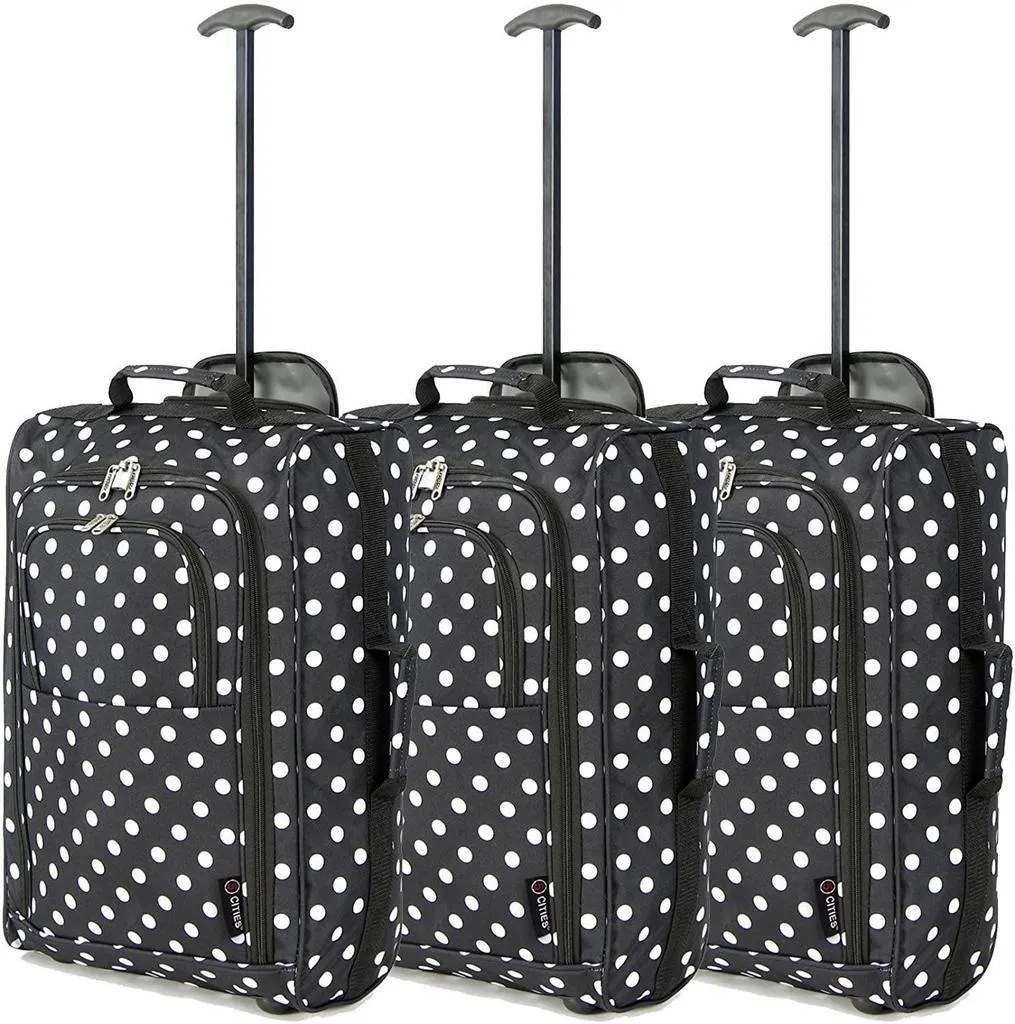 5 Cities (55x35x20cm) Lightweight Cabin Hand Luggage Set (Black   Navy   Green)
