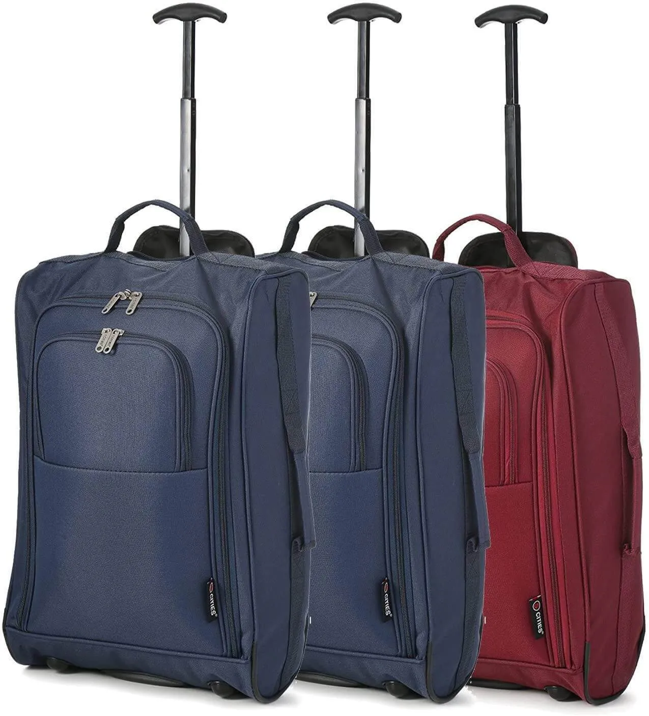 5 Cities (55x35x20cm) Lightweight Cabin Hand Luggage Set (Black   Navy   Green)
