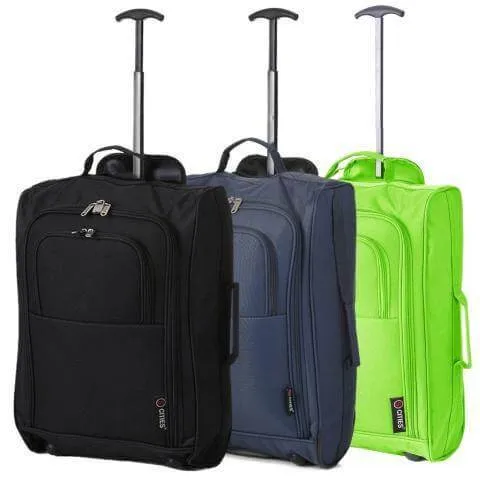5 Cities (55x35x20cm) Lightweight Cabin Hand Luggage Set (Black   Navy   Green)