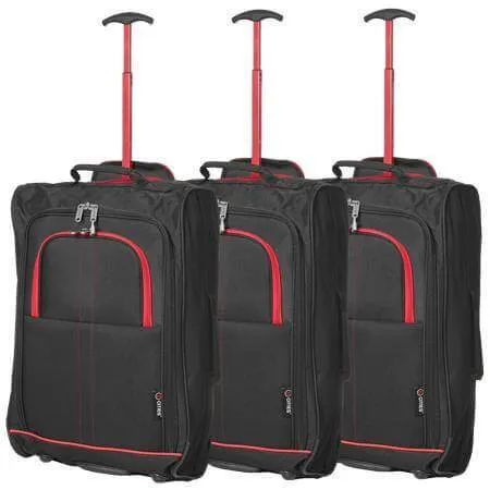 5 Cities (55x35x20cm) Lightweight Cabin Hand Luggage Set (Black   Navy   Green)