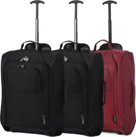 5 Cities (55x35x20cm) Lightweight Cabin Hand Luggage Set (Black   Navy   Green)