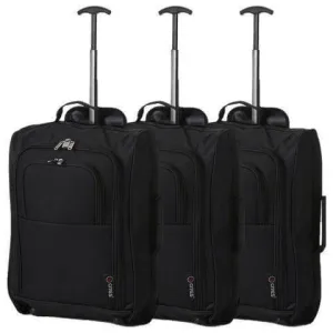 5 Cities (55x35x20cm) Lightweight Cabin Hand Luggage Set (Black   Navy   Green)