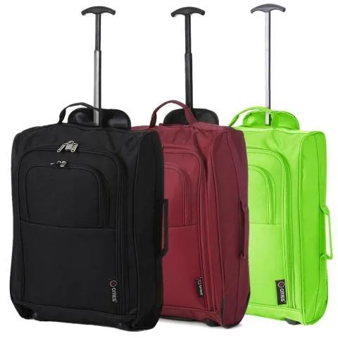 5 Cities (55x35x20cm) Lightweight Cabin Hand Luggage Set (Black   Navy   Green)