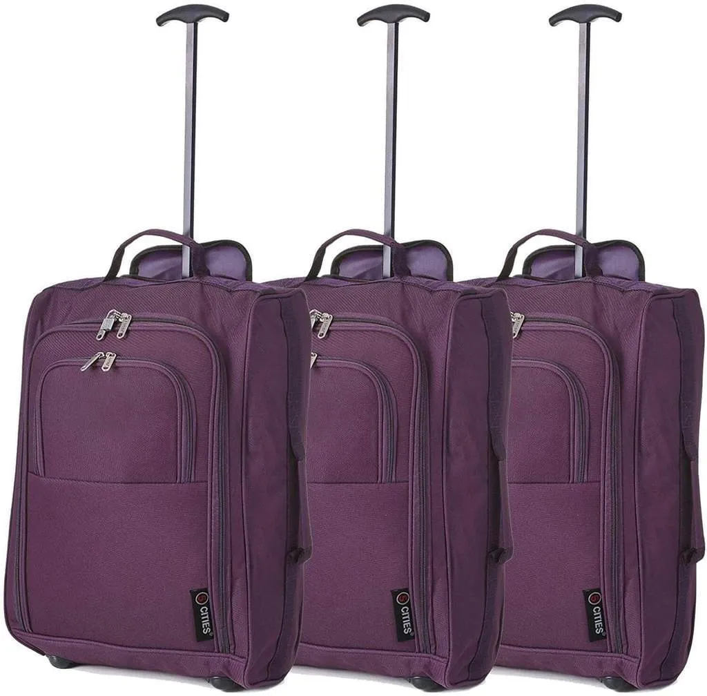 5 Cities (55x35x20cm) Lightweight Cabin Hand Luggage Set (Black   Navy   Green)