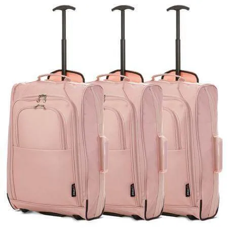 5 Cities (55x35x20cm) Lightweight Cabin Hand Luggage Set (Black   Navy   Green)