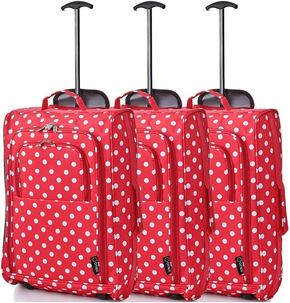5 Cities (55x35x20cm) Lightweight Cabin Hand Luggage Set (Black   Navy   Green)
