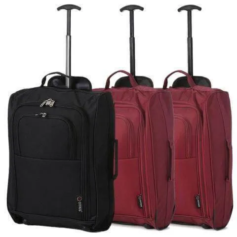 5 Cities (55x35x20cm) Lightweight Cabin Hand Luggage Set (Black   Navy   Green)