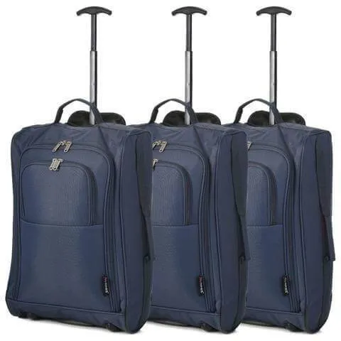 5 Cities (55x35x20cm) Lightweight Cabin Hand Luggage Set (Black   Navy   Green)