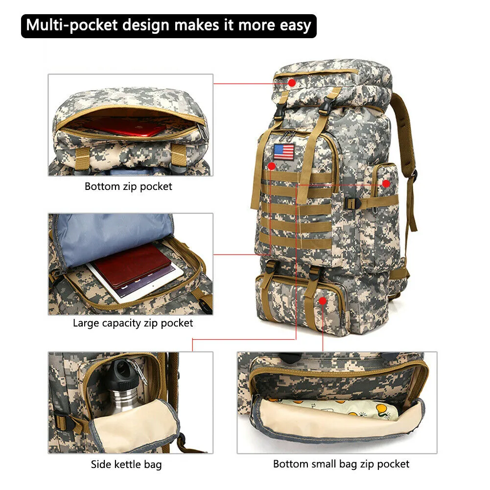 80L Military Tactical Rucksack Army Molle Backpack