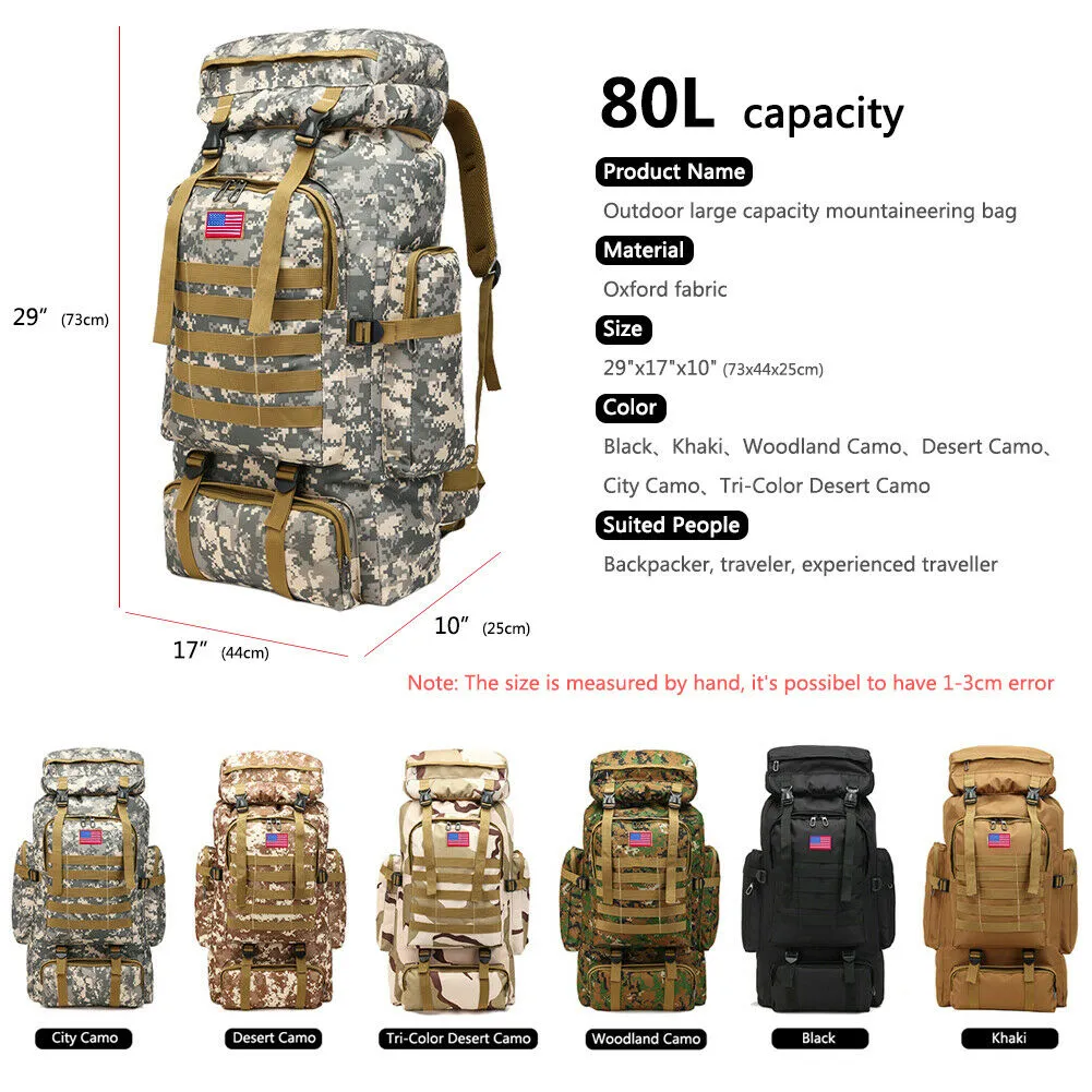 80L Military Tactical Rucksack Army Molle Backpack