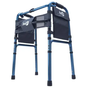 Adjustable Folding Walker With 5" Wheels and Plastic Glides, Sapphire Blue - 1 Each