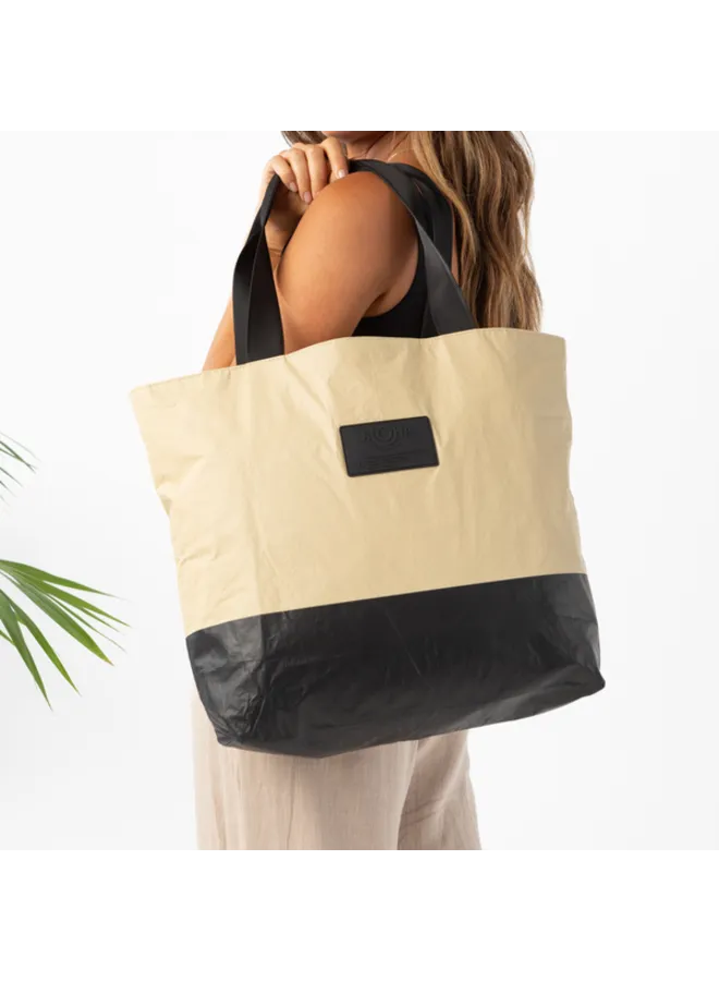ALOHA TOTE ZIPPER BAG BLACK/DUNE