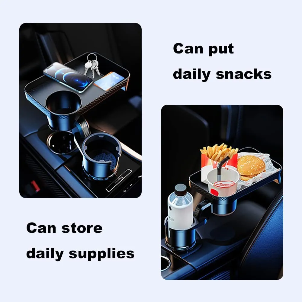 Car Cup Holder Tray,Cup Holder Tray,Car Cup Holder Tray Table,Car Cup Holder with Detachable Tray, Car Cup Holder Expander,Car Cup Holder with 360 ° Rotation,fit in 2.36-3.54 inch Car Cup Holder, Compatible with All Cars