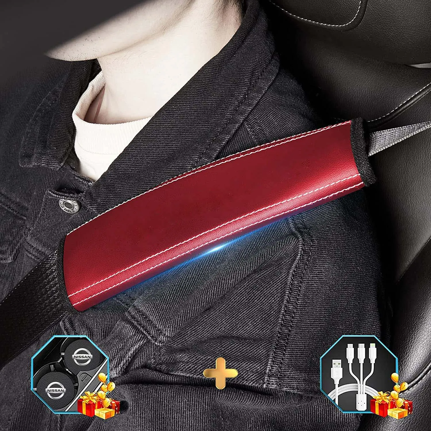 Car Seat Belt Covers (2PCS), Custom Fit For Your Cars, Microfiber Leather Seat Belt Shoulder Pads for More Comfortable Driving, Car Accessories IN13994