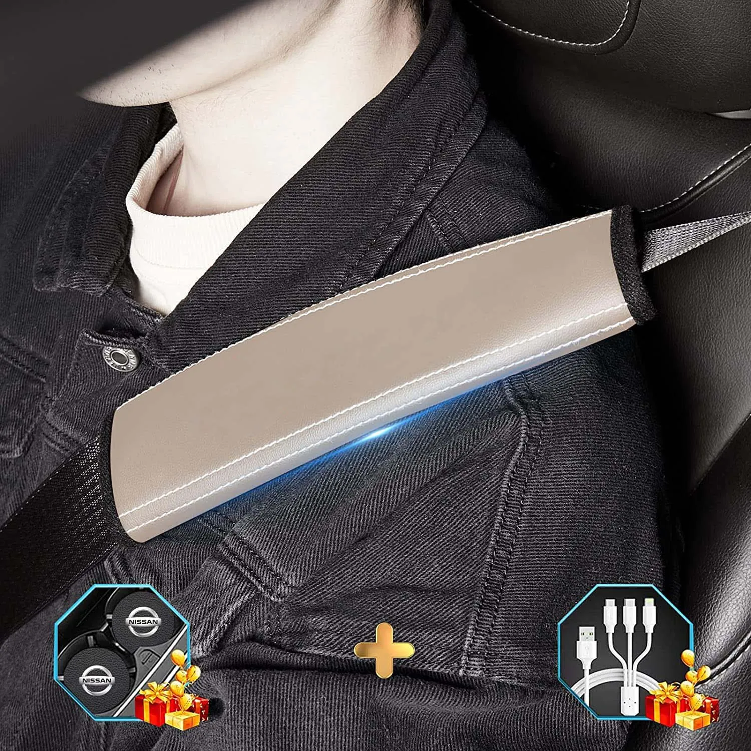 Car Seat Belt Covers (2PCS), Custom Fit For Your Cars, Microfiber Leather Seat Belt Shoulder Pads for More Comfortable Driving, Car Accessories IN13994