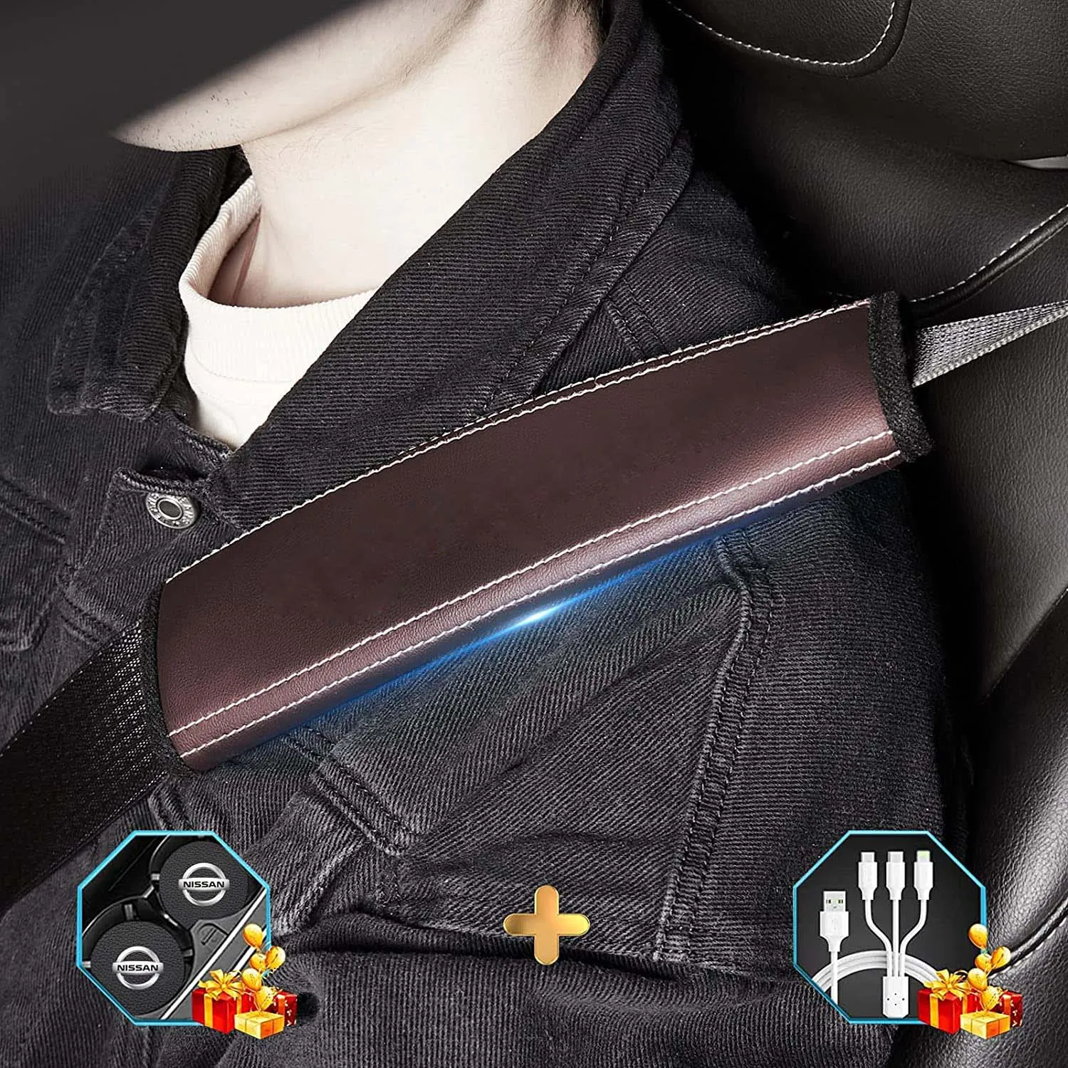 Car Seat Belt Covers (2PCS), Custom Fit For Your Cars, Microfiber Leather Seat Belt Shoulder Pads for More Comfortable Driving, Car Accessories IN13994