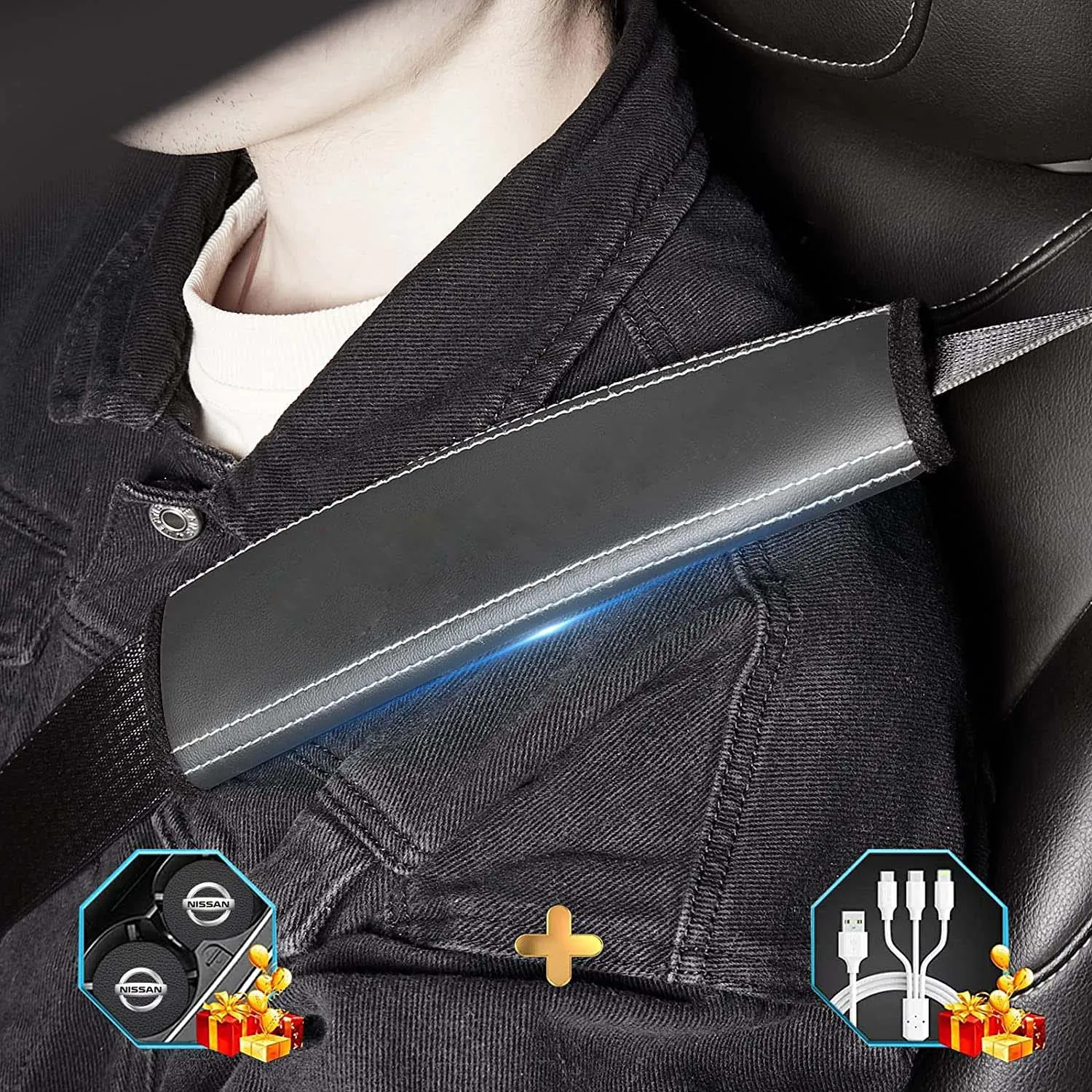 Car Seat Belt Covers (2PCS), Custom Fit For Your Cars, Microfiber Leather Seat Belt Shoulder Pads for More Comfortable Driving, Car Accessories IN13994