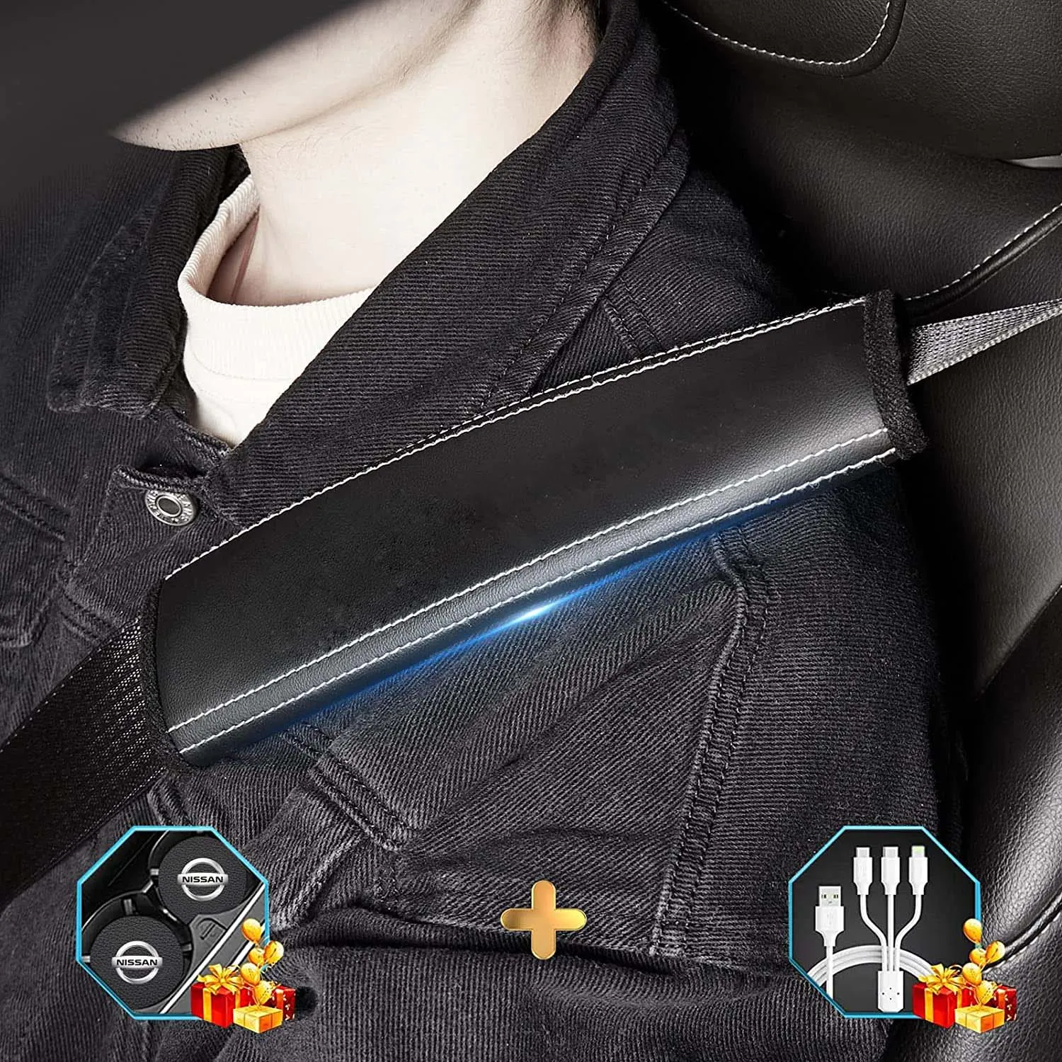 Car Seat Belt Covers (2PCS), Custom Fit For Your Cars, Microfiber Leather Seat Belt Shoulder Pads for More Comfortable Driving, Car Accessories IN13994