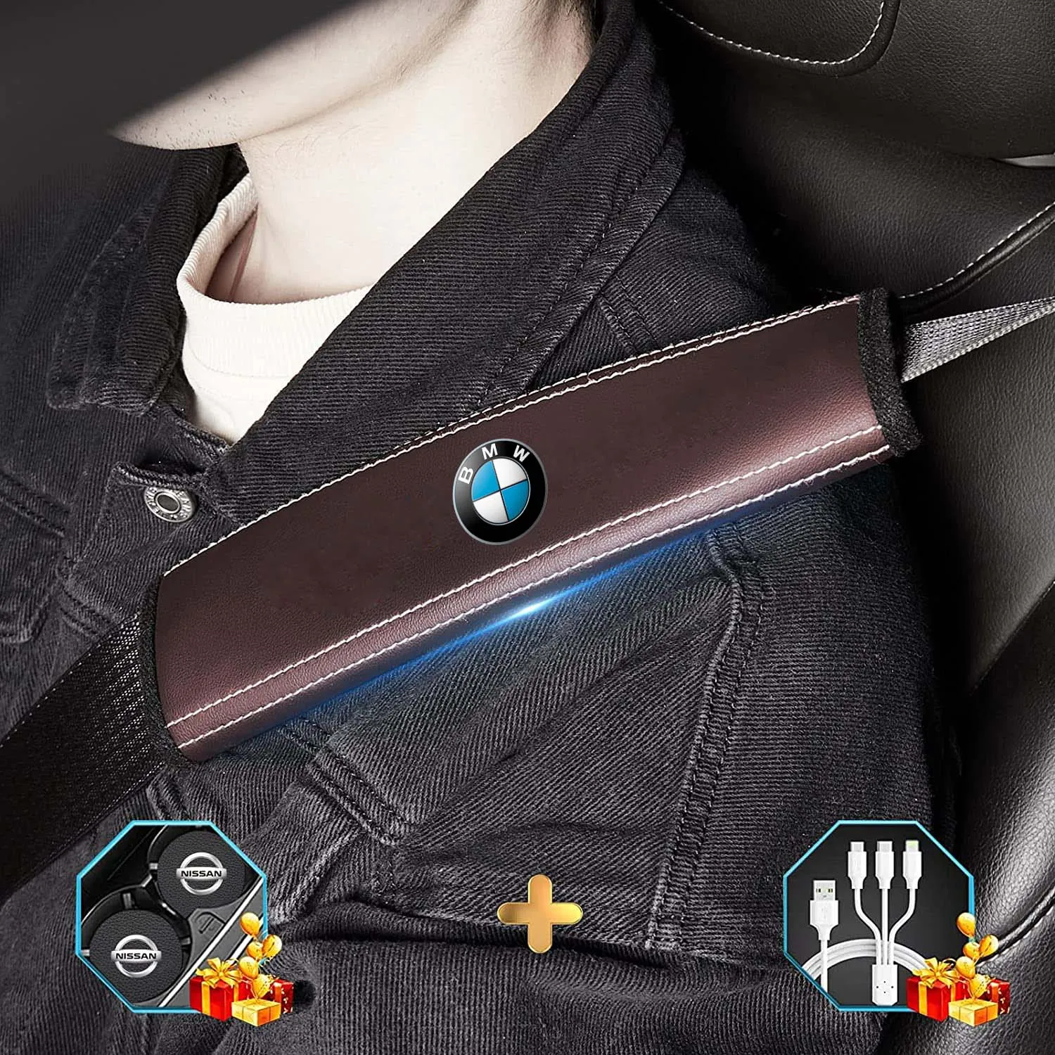 Car Seat Belt Covers (2PCS), Custom Fit For Your Cars, Microfiber Leather Seat Belt Shoulder Pads for More Comfortable Driving, Car Accessories KX13994