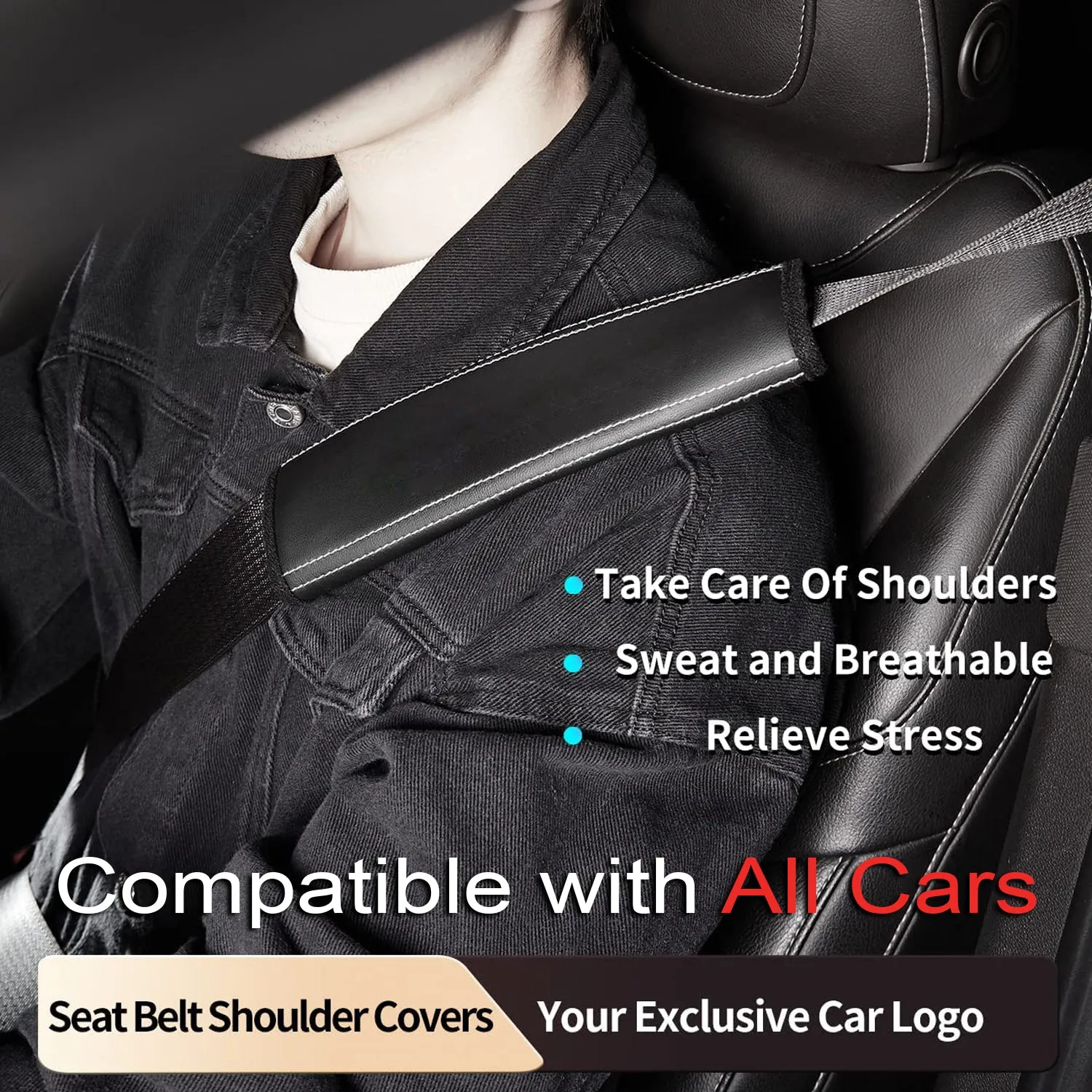 Car Seat Belt Covers (2PCS), Custom Fit For Your Cars, Microfiber Leather Seat Belt Shoulder Pads for More Comfortable Driving, Car Accessories KX13994