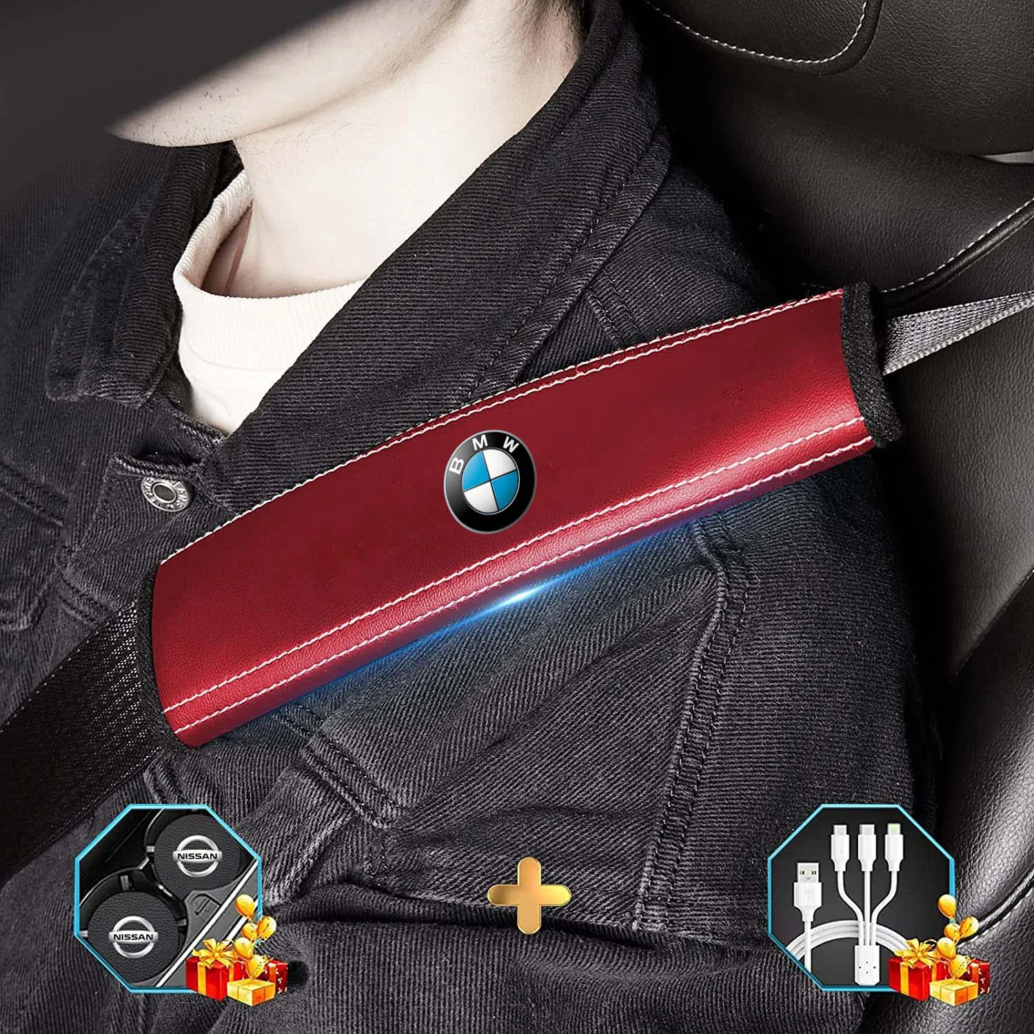 Car Seat Belt Covers (2PCS), Custom Fit For Your Cars, Microfiber Leather Seat Belt Shoulder Pads for More Comfortable Driving, Car Accessories KX13994