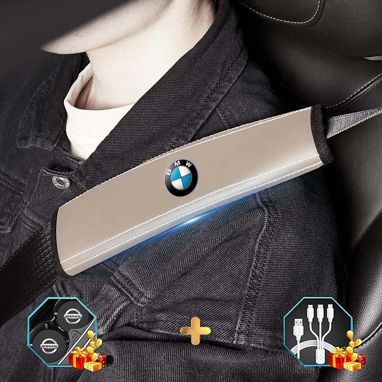 Car Seat Belt Covers (2PCS), Custom Fit For Your Cars, Microfiber Leather Seat Belt Shoulder Pads for More Comfortable Driving, Car Accessories KX13994