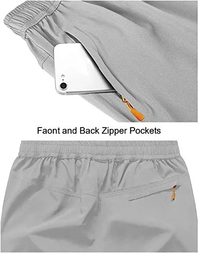 CBlue Men's Outdoor Quick Dry Lightweight Sports Shorts Zipper Pockets (Medium, Light Grey)