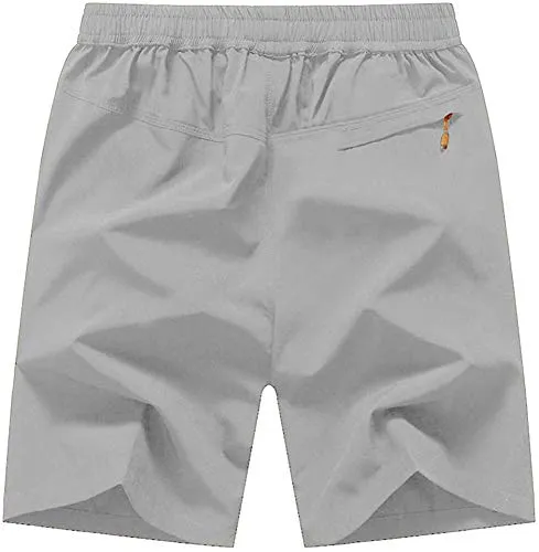 CBlue Men's Outdoor Quick Dry Lightweight Sports Shorts Zipper Pockets (Medium, Light Grey)