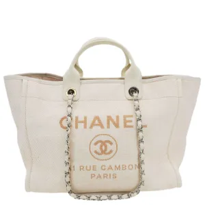 CHANEL Deauville Large Raffia Mixed Fibers Tote Bag Cream