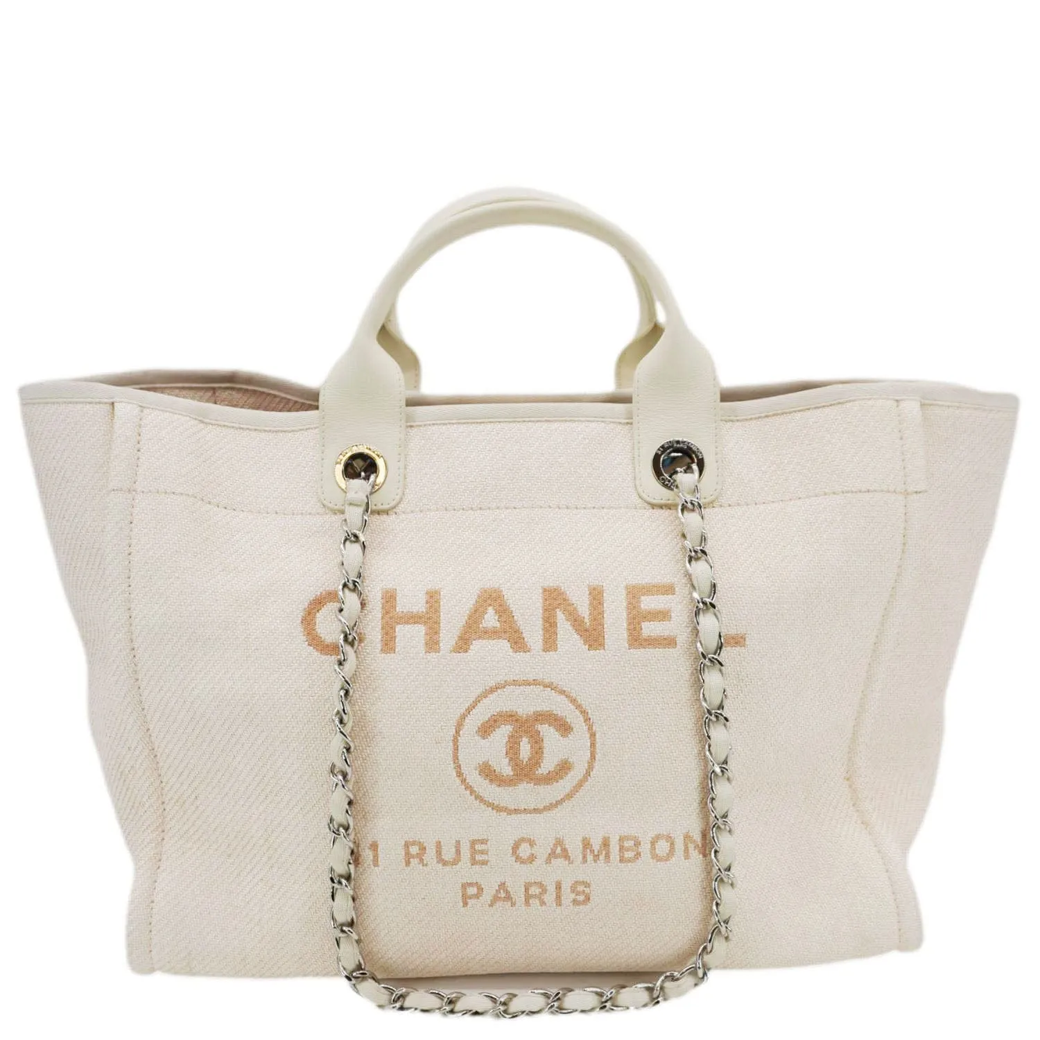 CHANEL Deauville Large Raffia Mixed Fibers Tote Bag Cream