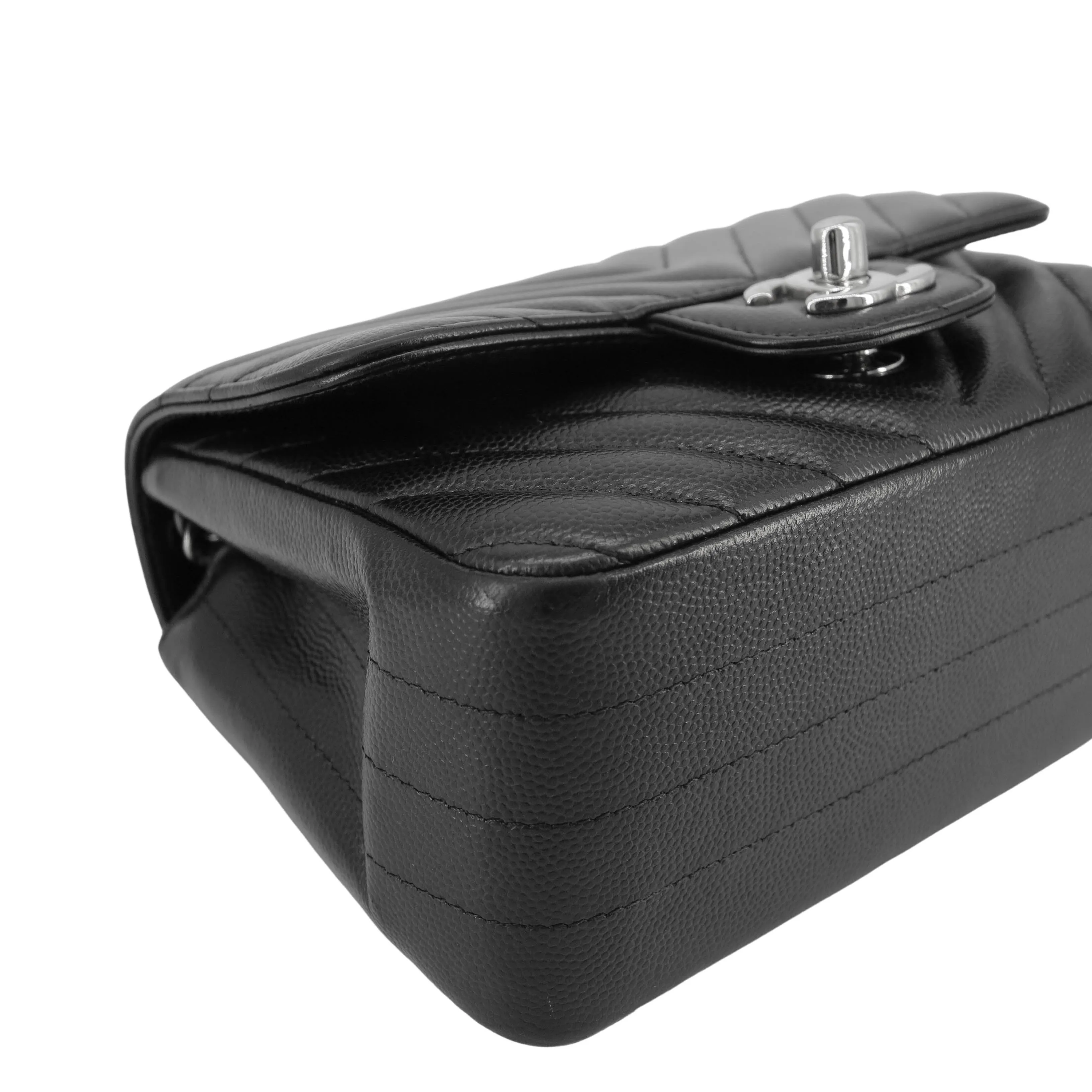 Classic Chevron Mini Square Flap Bag in Black Caviar