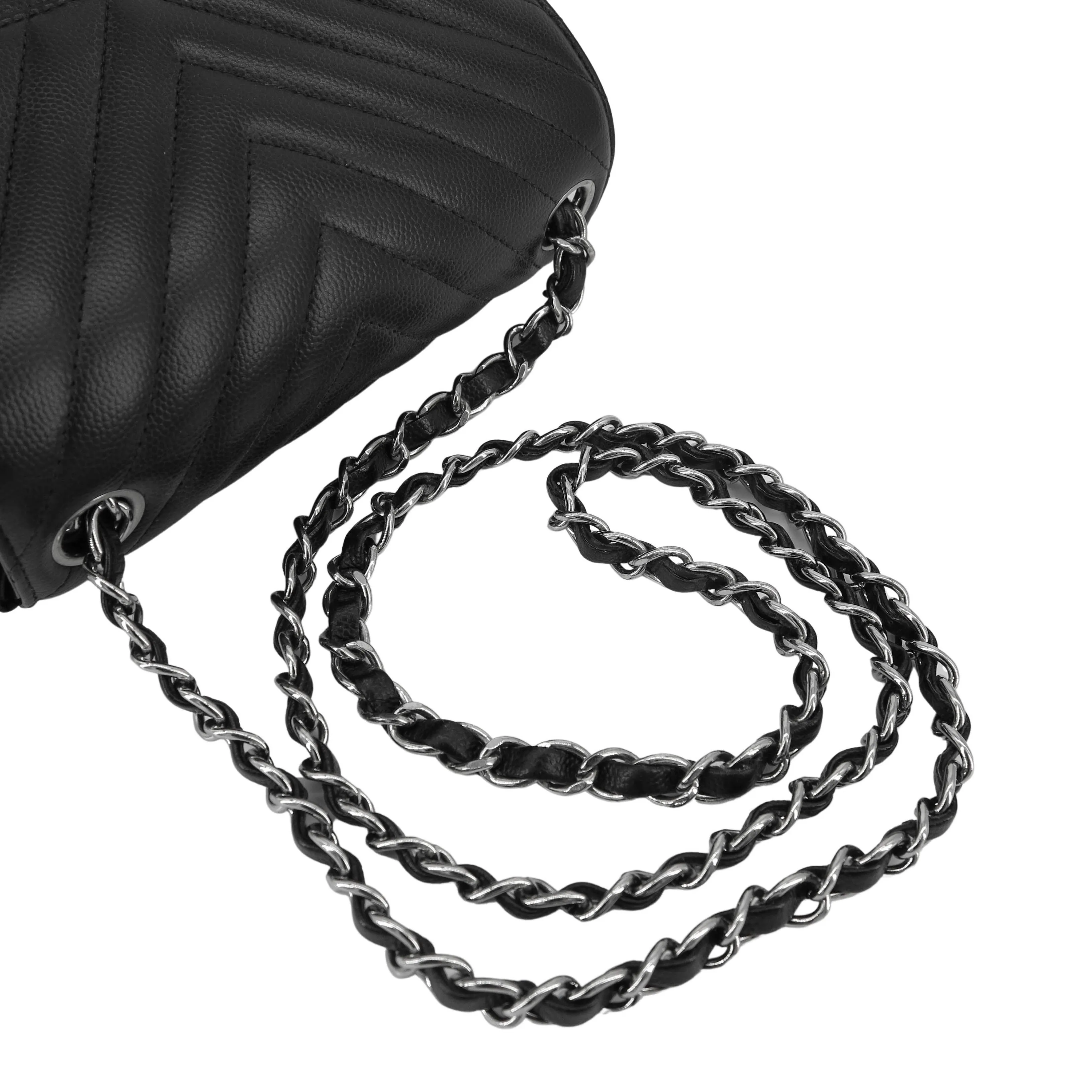 Classic Chevron Mini Square Flap Bag in Black Caviar