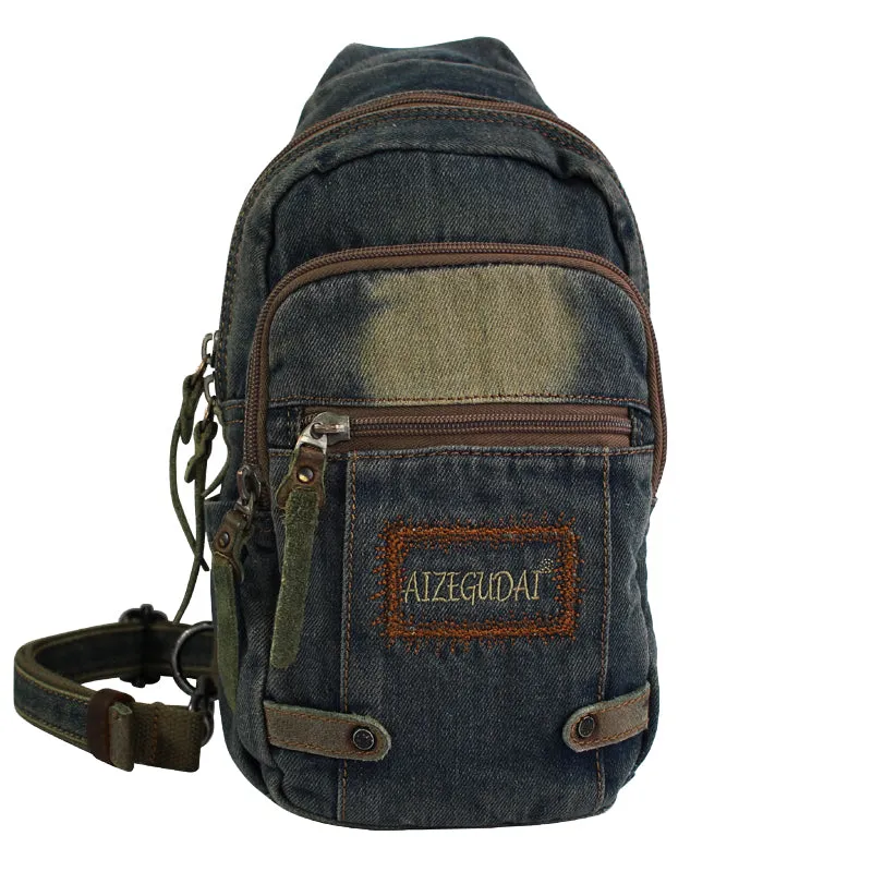 Cool Blue Denim Mens Sling Bag Chest Bag Vintage Denim Sling Bag For Men