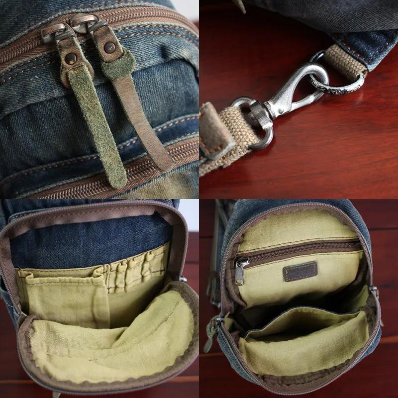 Cool Blue Denim Mens Sling Bag Chest Bag Vintage Denim Sling Bag For Men