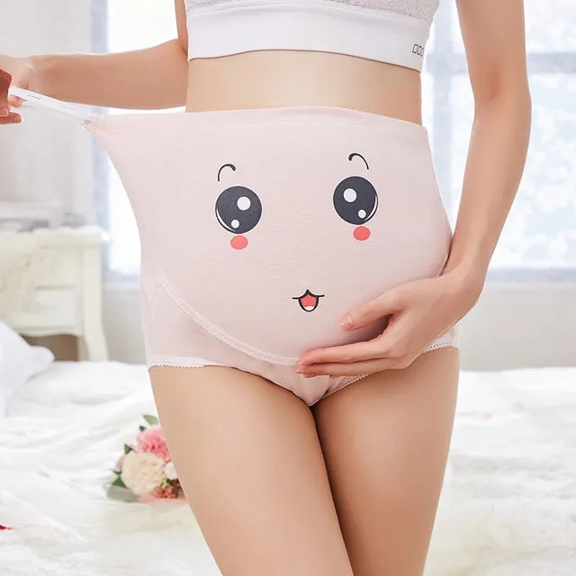 Cotton Breathable Adjustable Pregnant High-waist Shorts Panties with Cartoon Pattern Seamless Underwear Gift gray_L